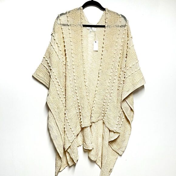 NWT Pretty Persuasions luxurious cream pompom kimono cape wrap One Size - Picture 5 of 8